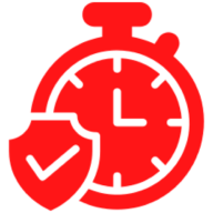 A red background with a clock on it.
